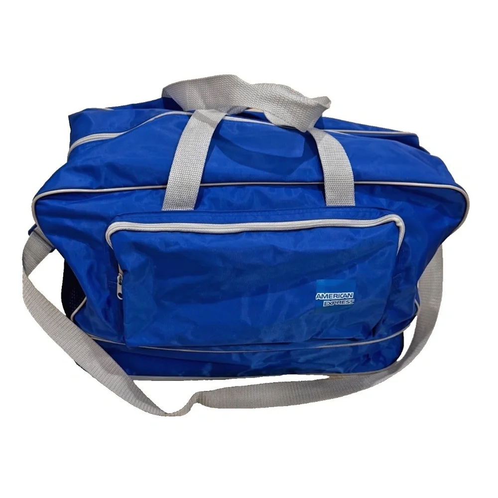 American Express Vintage Expandable Duffle/Gym Bag w/Handles/Shoulder Strap Blue